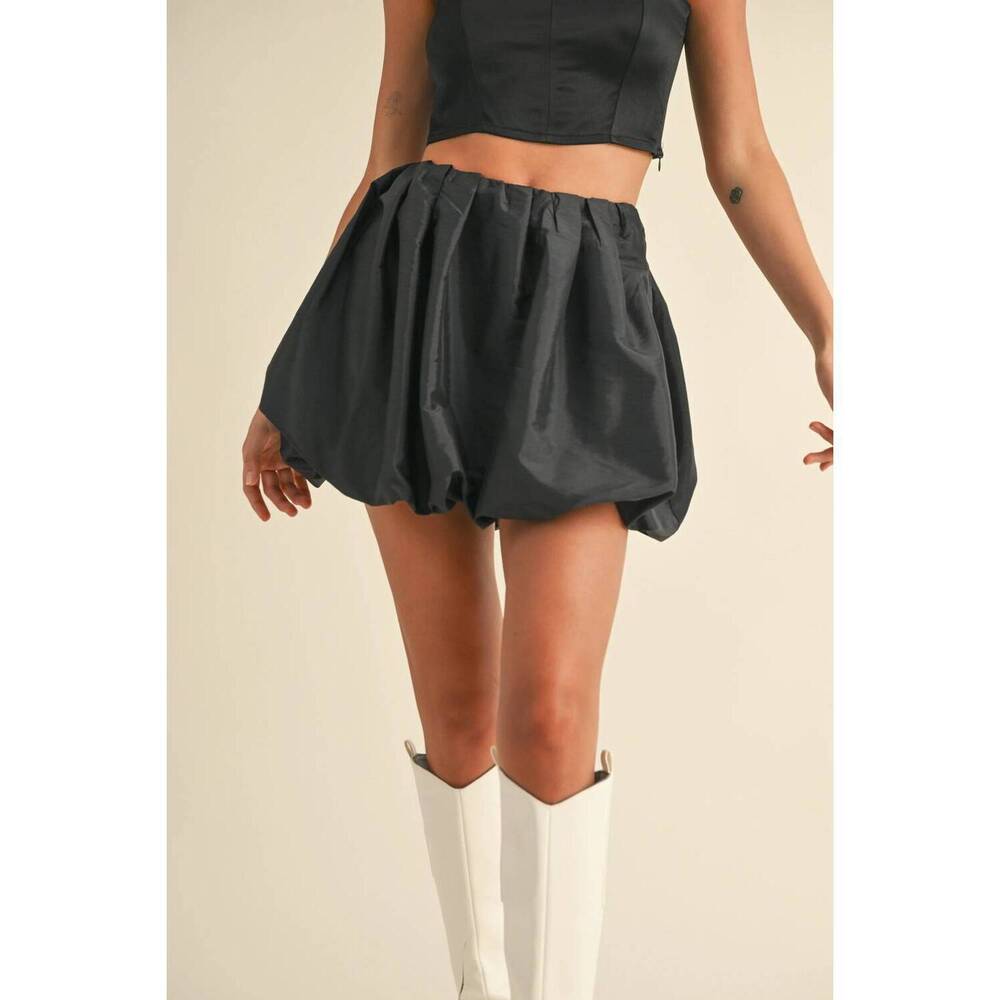 NEW MIOU MUSE taffeta bubble mini skirt in black